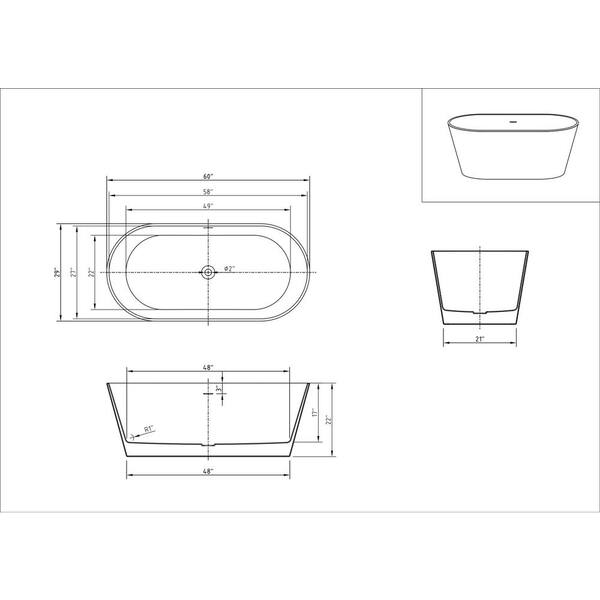 59 in. x 29 in. Acrylic Flatbottom Alcove Freestanding Soaking Bathtub in White