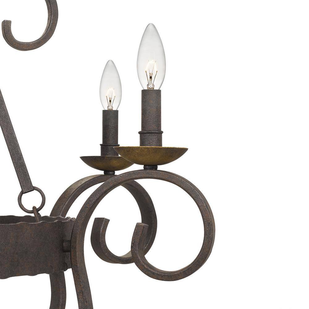Noble Rustic Black Hammered Metal 32" Chandelier with Walnut Accents
