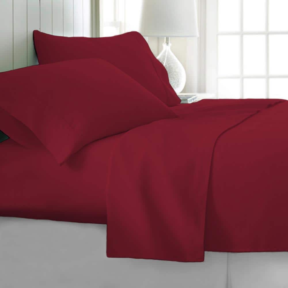 King Size Burgundy Cotton Polyester Microfiber 6-Piece Bed Sheet Set