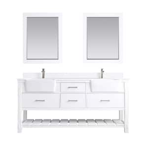 Georgia 72 in. Bathroom Vanity in White with Composite Carrara Top in White with White Basin and Mirror