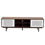 Meike 63 in. Walnut and White Wood TV Stand Fits 70 in. TV