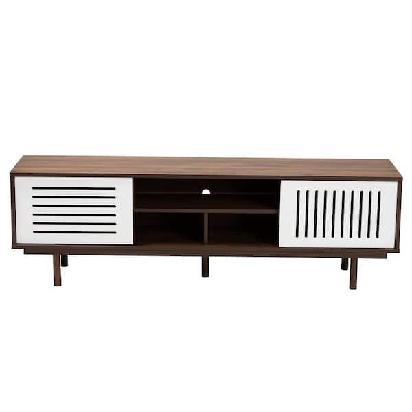 Baxton Studio Meike 63 in. Walnut and White Wood TV Stand Fits 70