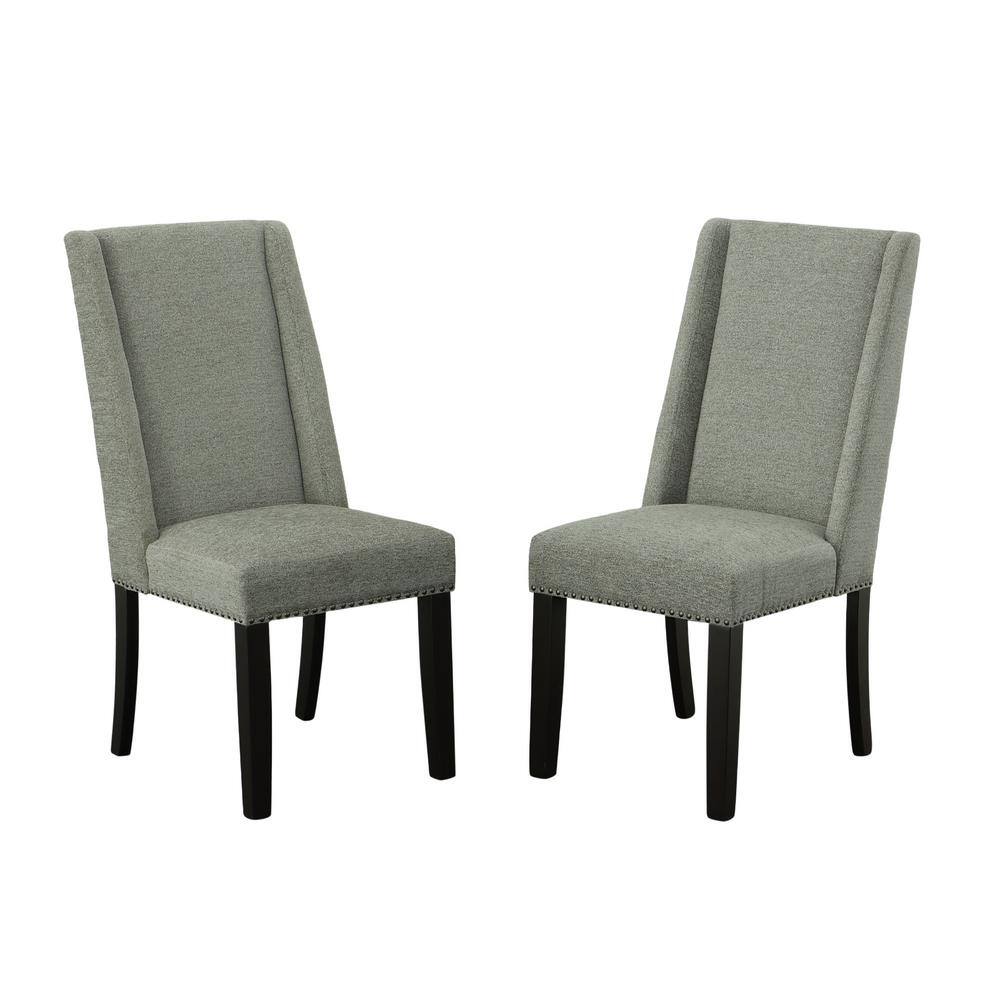 Espresso Wood & Charcoal Velvet High-Back Side Chair, Set of 2