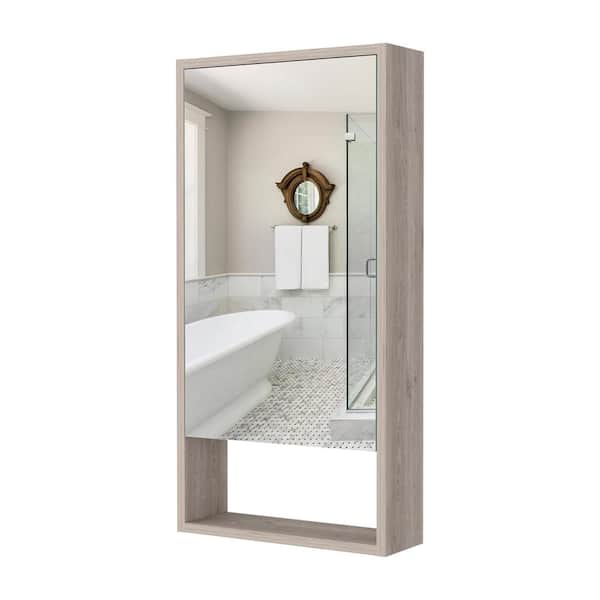Unbranded 17.9 in. W x 35.4 in. H Gray Rectangular Wood Recessed or Surface Mount Medicine Cabinet with Mirror