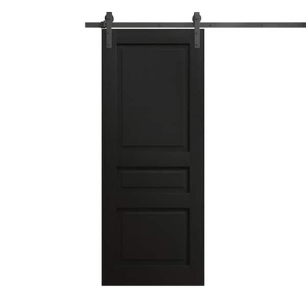 28 in. x 96 in. Painted Black Oak Color Solid Wood Single Barn Door Slab With Hardware