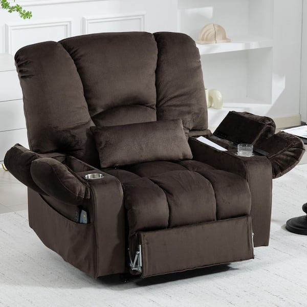 Brown 27.5 in. Wide Velvet Oversized Power Lift Recliner Up to 500 lbs. w/ 8.5 in.Extended Footrest,Storage,Massage,Heat