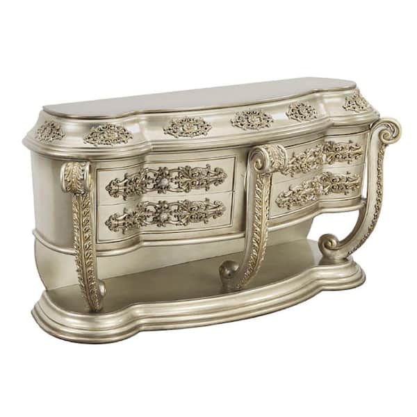 Benjara 28 in. Champagne and Gold 4-Drawer Wooden Dresser Without Mirror