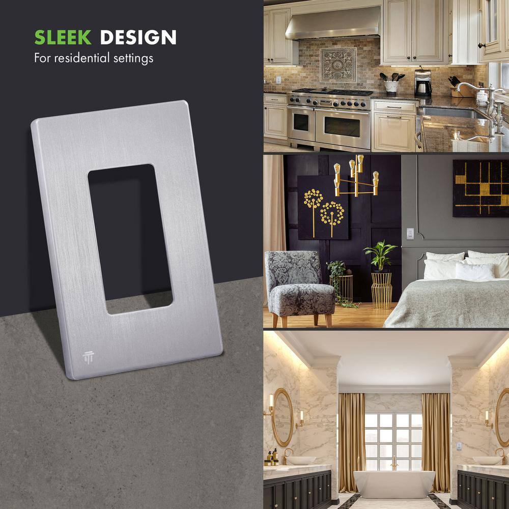 Brushed Silver Screwless Decorator Wall Plate, 1-Gang