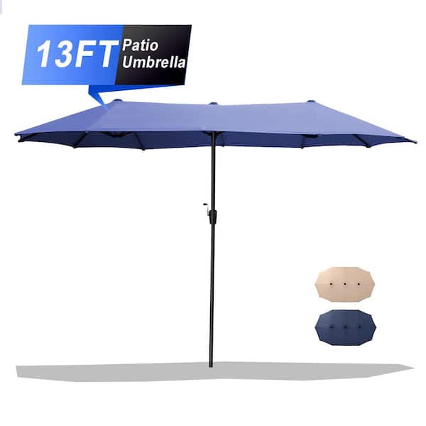 13 ft. Market Double-Sided Rectangular Patio Umbrella in Blue without Weights