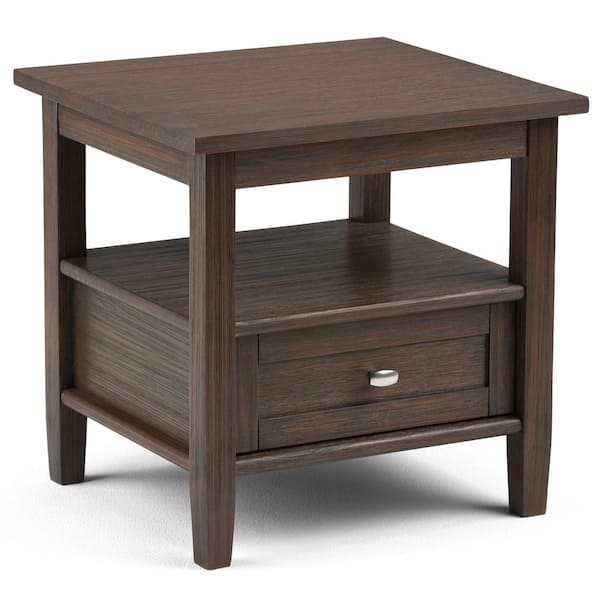 Simpli Home Warm Shaker Solid Wood 20 in. Wide Rectangle Transitional End Side Table in Farmhouse Brown
