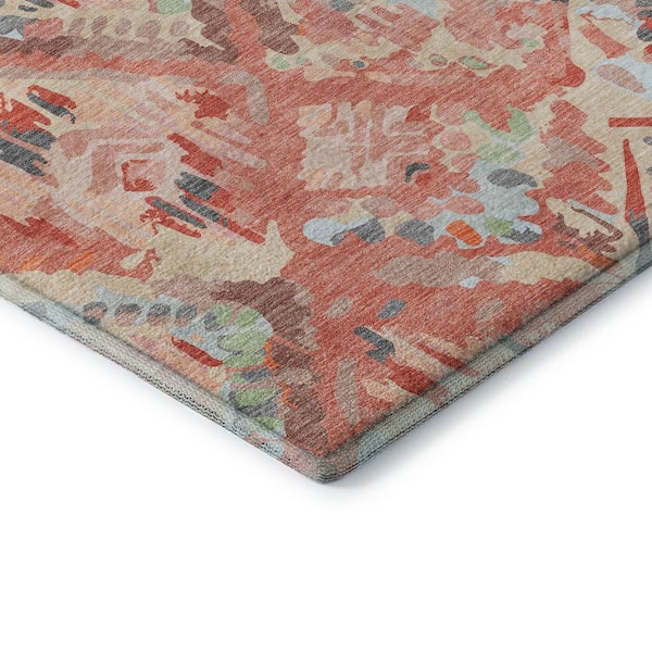Mayfield Premium Machine Washable Abstract AMF1326 Coral 2 ft. 3 in. x 7 ft. 6 in. Runner Rug