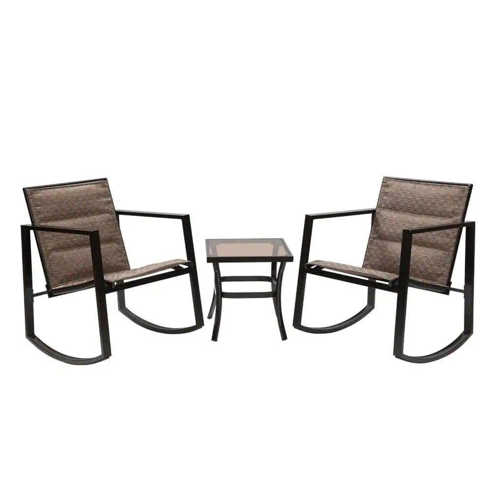 Barton Black 3Piece Metal Patio Outdoor Rocking Chair Conversation Set Rocking Chairs with