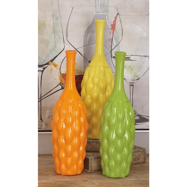 5 in., 18 in. Multi Colored Ceramic Decorative Vase (Set of 3)