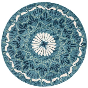 Novelty Blue/Ivory 3 ft. x 3 ft. Floral Round Area Rug