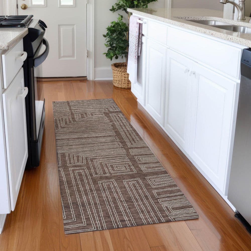 Mayfield Premium Machine Washable Abstract AMF1045 Brown 2 ft. 3 in. x 7 ft. 6 in. Runner Rug price history on PriceWatchPro
