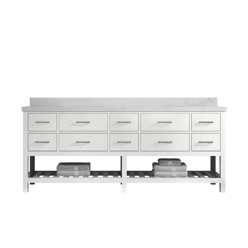 Parker 84 in. W x 22 in. D x 36 in. H Double Sink Bath Vanity in White with 2 in. Calacatta Nuvo Top price history on PriceWatchPro