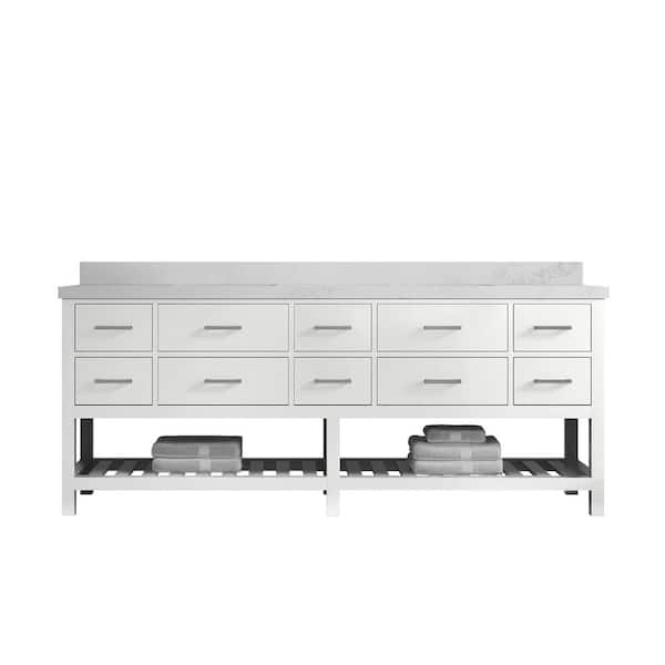 Willow Collections Parker 84 in. W x 22 in. D x 36 in. H Double Sink Bath Vanity in White with 2 in. Calacatta Nuvo Top