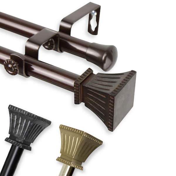 Rod Desyne 48 in. - 84 in. Telescoping Double Curtain Rod in Black with Trumpet Finial