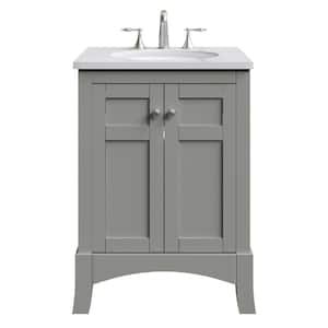 New Jersey 24 in. W x 22 in. D x 34 in. H Freestanding Single Sink Bath Vanity in Gray with White Carrara Marble Top