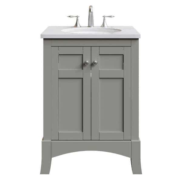 New York 24 in. Single Sink Gray Bath Vanity with White Carrara Marble Top (Assembled)