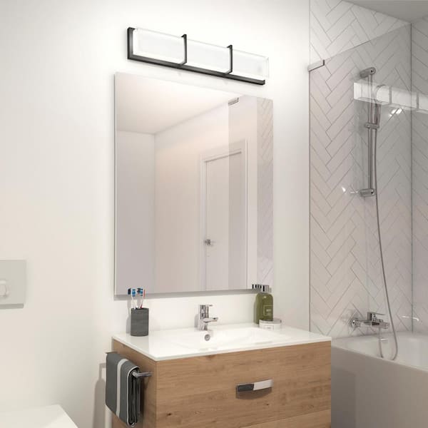 Artika Subway 27 in. 1-Light Matte Black Modern Integrated LED Vanity Light Bar for Bathroom with Frosted Glass