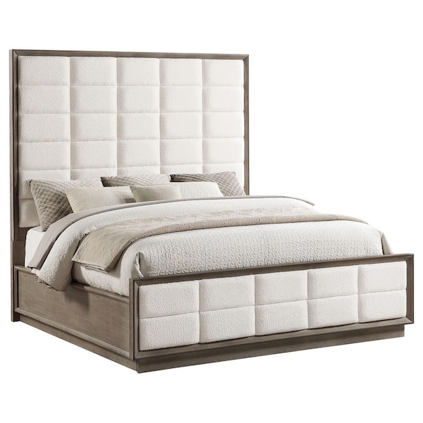 Durango Taupe Oak and Cream Wood Frame Eastern King Panel Bed with An Extra-tall Headboard