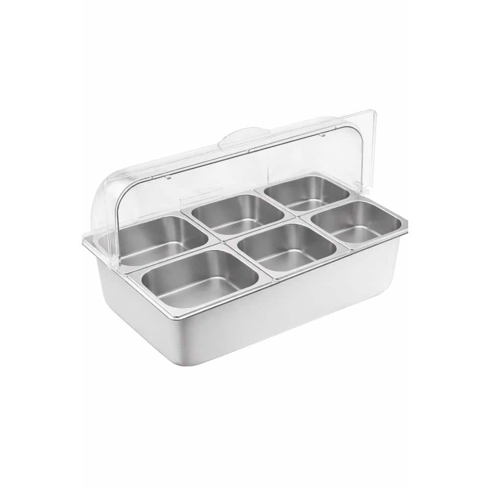 Countertop Condiment Bar 6-Pan Stainless Steel Food Serving Display with Clear Lid and 3 Ice Trays for Buffet price history on PriceWatchPro