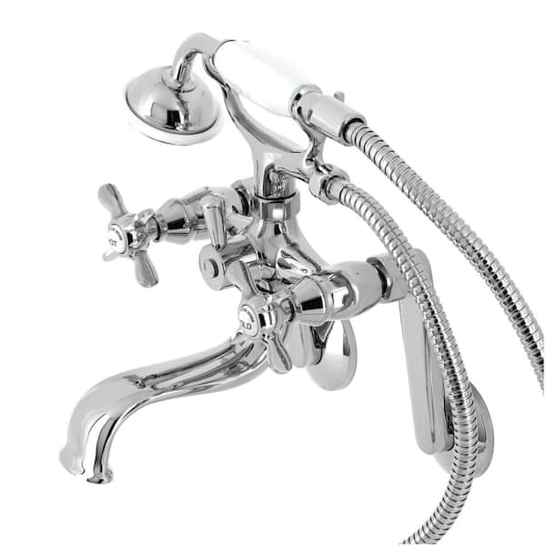 Kingston 3-Handle Wall-Mount Clawfoot Tub Faucet with Hand Shower in Polished Chrome