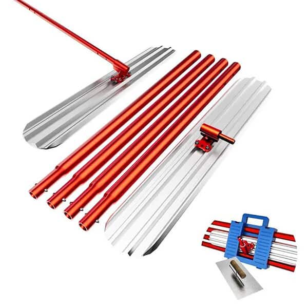 Red 48 in. x8 in. Magnesium Aluminum Plastering Trowel with 4 Handles for Finishing