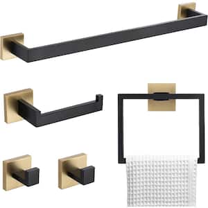 23.6 in. Wall Mounted, Towel Bar in Black and Gold, 5-Piece