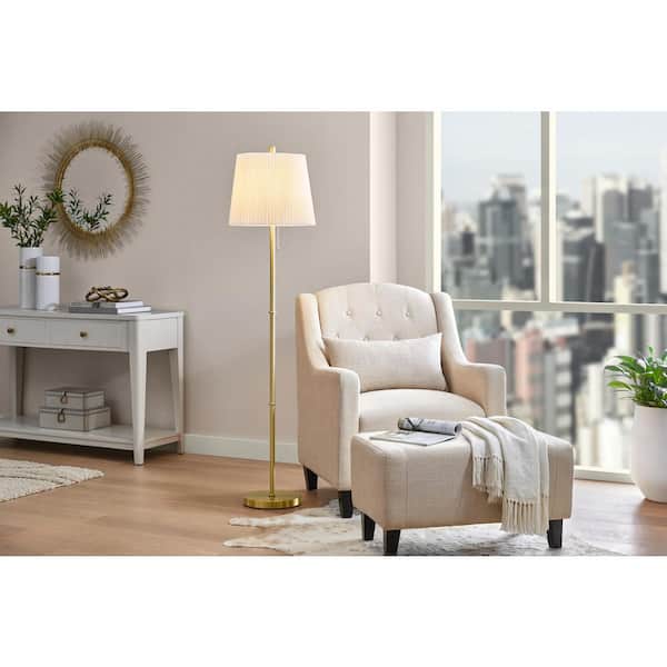 Trevedi 60 in. Steel Aged Brass Standard Indoor Floor Lamp with White Fabric Shade