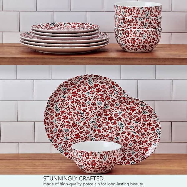 Pfaltzgraff Radiant Blossom 12 Piece Red Stoneware Dinnerware Set