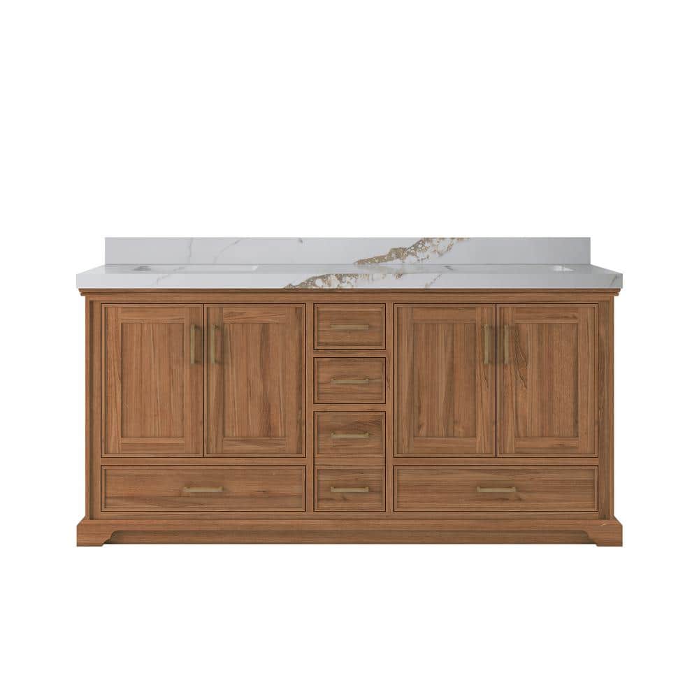 Charlotte Teak 72 in. W x 22 in. D x 36 in. H Double Sink Bath Vanity in Dark Natural with 2 in. Calcutta Gold Qt. Top price history on PriceWatchPro