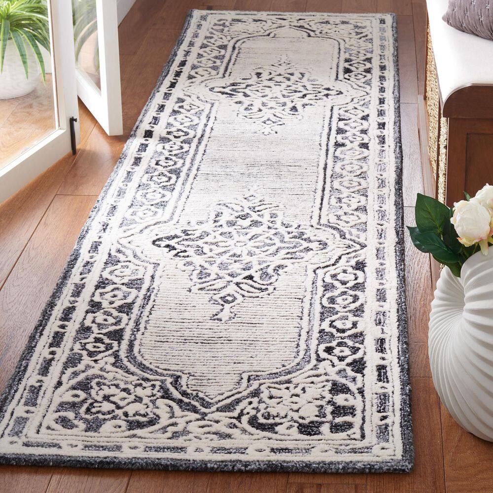 Gray and Ivory Hand-Tufted Wool Runner Rug