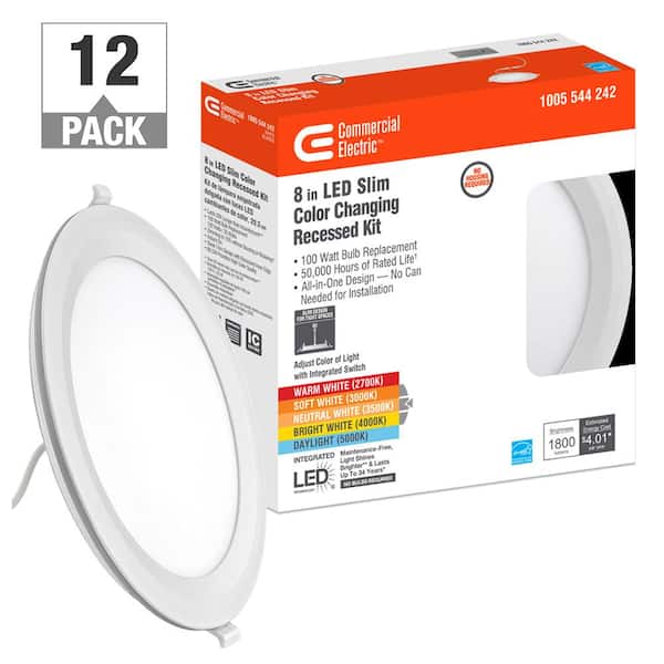 Commercial Electric Ultra Slim 8 in. Color Selectable CCT Canless Integrated Recessed Light Trim Downlight Lumens (12-Pack) 538292010-12PK - The Home Depot