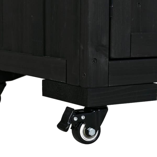 Black Wood 65 in. H 3-in-1 Garden Potting Bench Kitchen Island