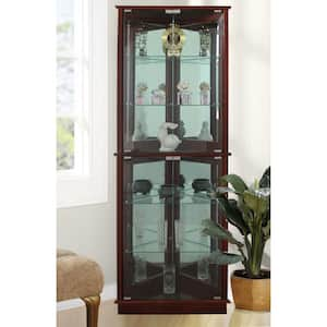 Floor Standing Walnut 3-Sided Lighted Corner Curio Cabinet