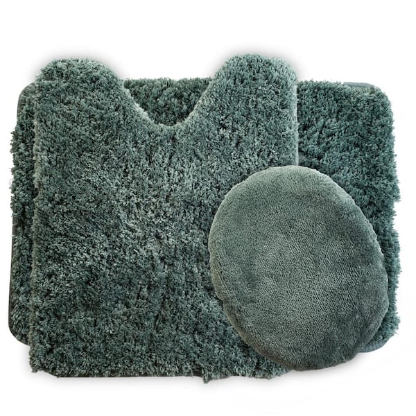Lavish Home 3-Piece 19.5 in. x 24 in. Green Super Plush Non-Slip Bath Mat Set
