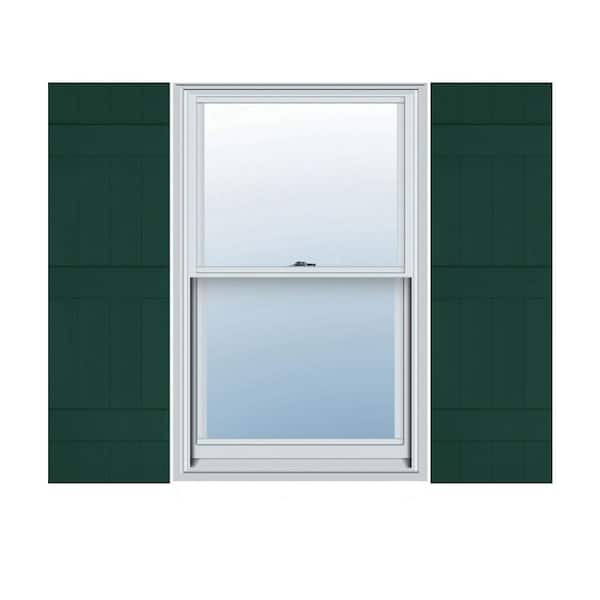 Ekena Millwork 14 in. x 80 in. Lifetime Vinyl Standard Four Board Joined Board and Batten Shutters Pair Midnight Green