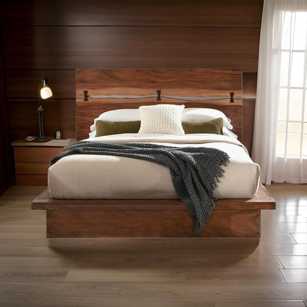 Benjara Zeko Brown Wood Frame King Size Platform Bed BM302794
