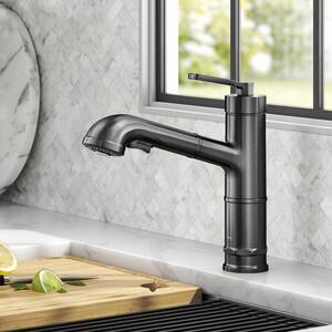 Allyn Pull-Out Single Handle Kitchen Faucet in Spot-Free Black Stainless Steel