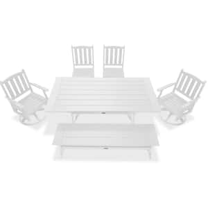Tuscany White 6-Piece HDPE Plastic Swivel Retangle Outdoor Dining Set