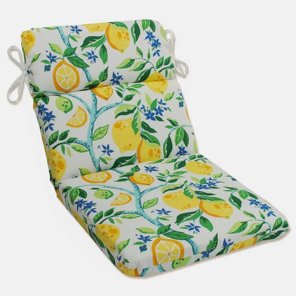 Pillow Perfect Lemon Outdoor/Indoor 21 in. W x 3 in. H Deep Seat, 1 Piece Chair Cushion with Round Corners in Yellow/Blue Lemon Tree
