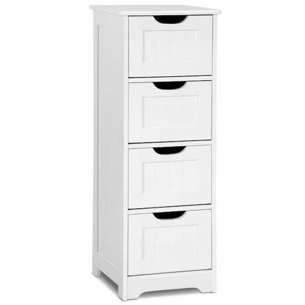 Costway 12 in. Bathroom Floor Cabinet Wooden Space Saver Free Standing Storage Side Organizer with 4-Drawers