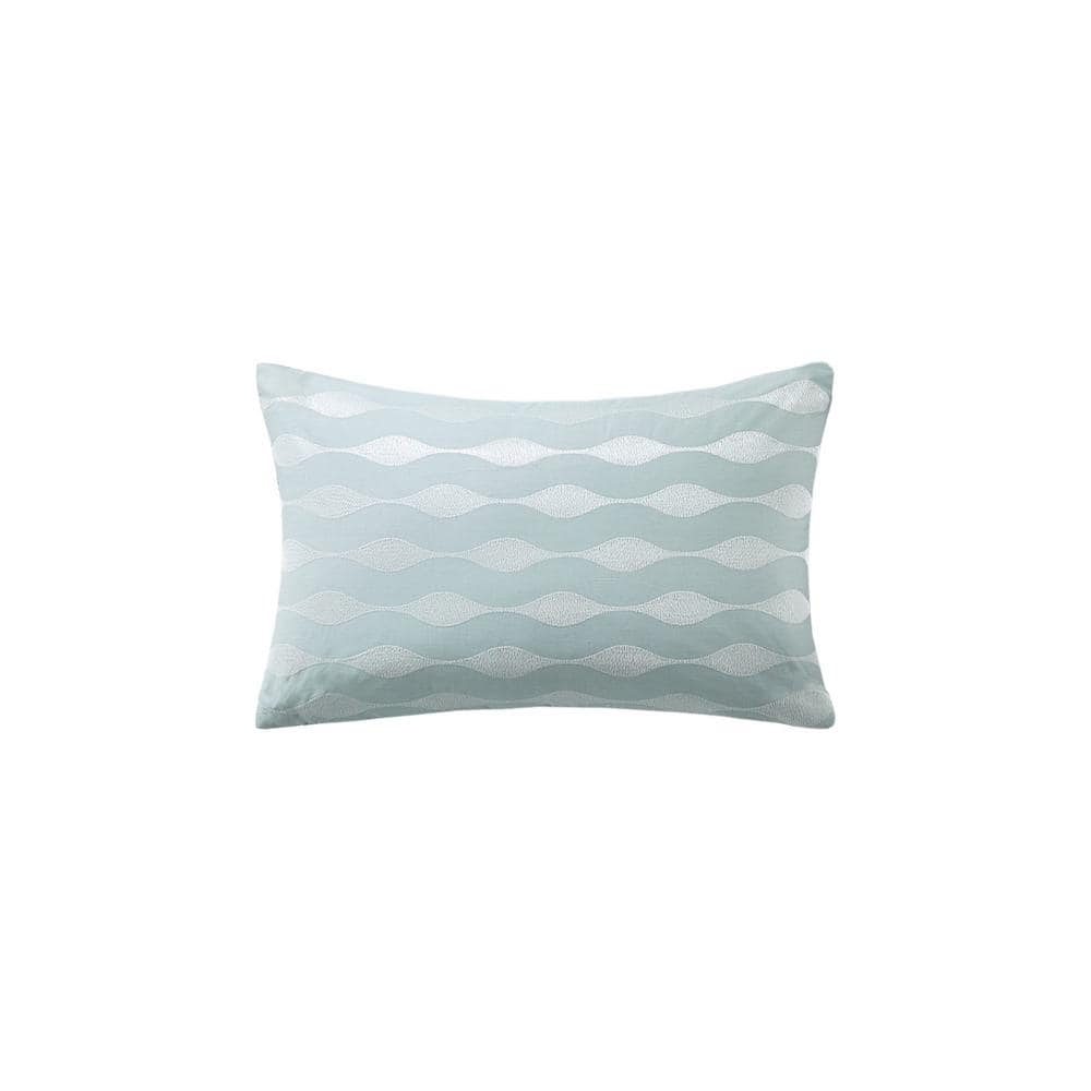 Maya Bay Seafoam Blue Embroidered Cotton Oblong Pillow
