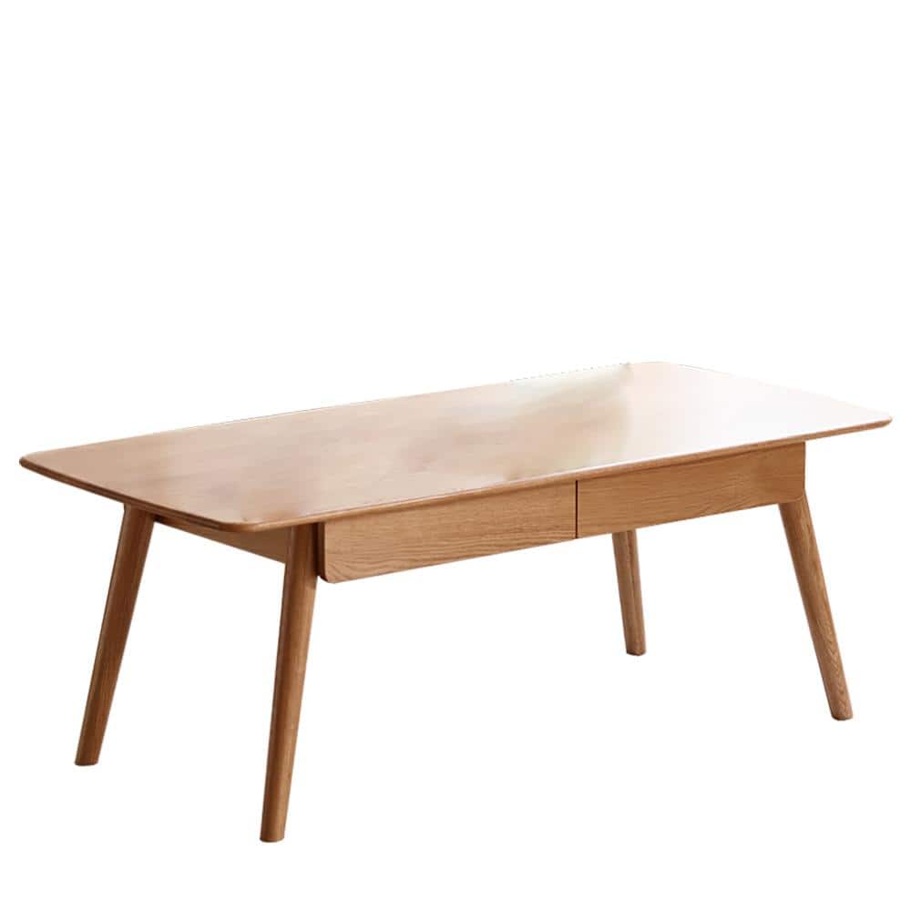 39.37 in. Oak Natural Rectangular Solid Wood Coffee Table with 2 Drawers Storage Shelf durable construction price history on PriceWatchPro