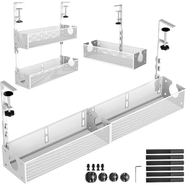 Yichuhaoxi Multi-Model Under Desk 1.25 ft. Cable Management Metal Under Desk Wire Management Clamp Mount Under Table Desk (White)