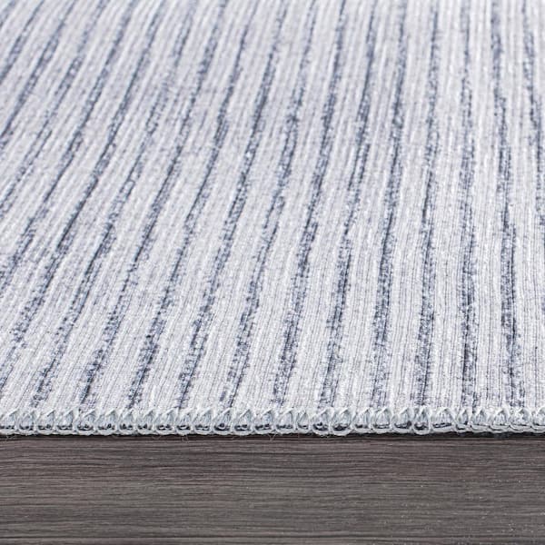 Contemporary Distressed Stripe Machine Washable 2'6"x10' Gray Runner Rug