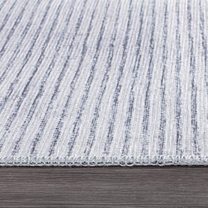 Gray 2 ft. 1 in. x 3 ft. Contemporary Distressed Stripe Machine Washable Area Rug