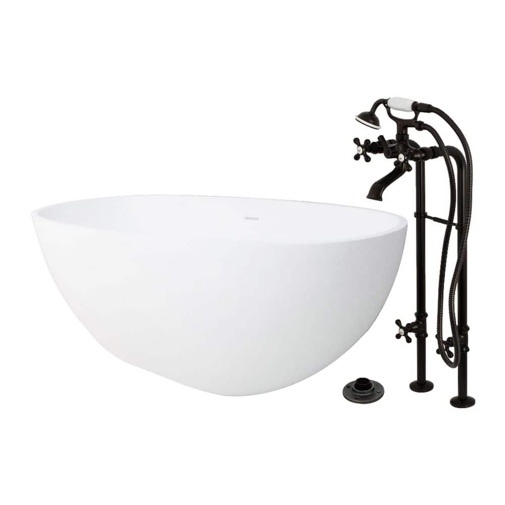 Arcticstone 64.9in. x 31.9in. Surface White Stone Flatbottom Soaking Freestanding Bathtub in White/Oil Rubbed Bronze price history on PriceWatchPro